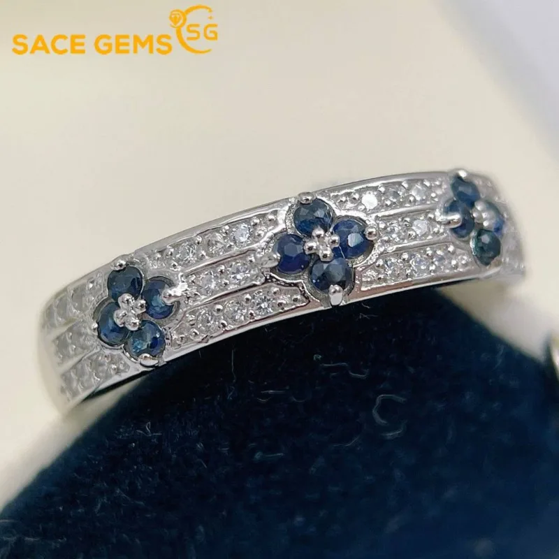 

SACE GEMS модные роскошные кольца из стерлингового серебра 925 пробы 1,5 мм с натуральным сапфиром для женщин, изящные ювелирные изделия для свадьбы, помолвки и вечеринки