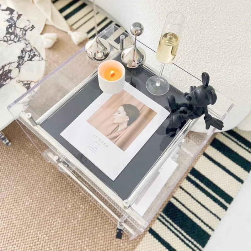 Picture 5: Transparent Lounge Bedside Side Table Cabinet Living Room Household Acrylic Coffee Storage Mesas Terraza Bedroom Furniture