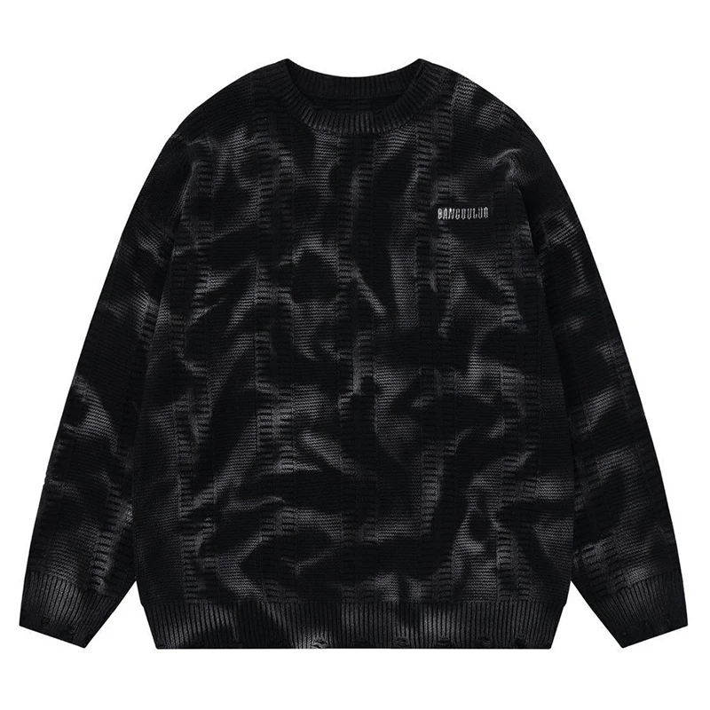 Herfst Heren Gebreide Jumper Truien Vintage Tie Dye Warme Truien 2025, Streetwear Harajuku Casual Loose Fit Truien Kleding