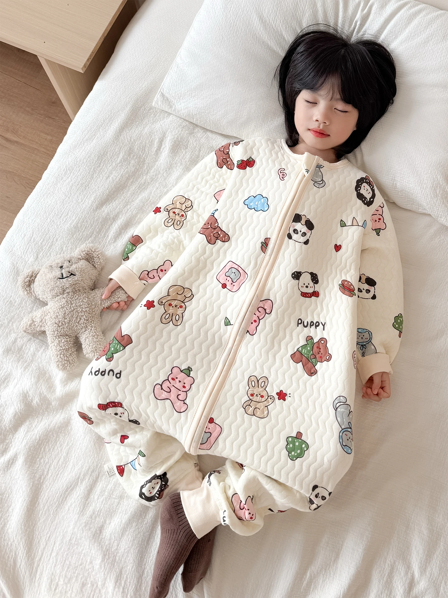 thickened-pure-cotton-zipper-footed-jumpsuit-children's-sleepwear-home-clothes-warm-anti-kick-for-boys-and-girls-toddler