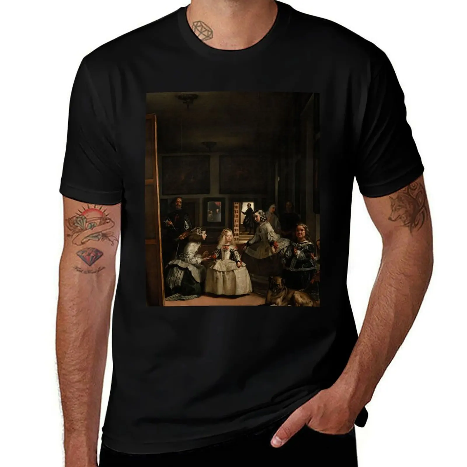 Las Meninas - تي شيرت دييغو فيلازكيز للرجال تي شيرت قطن 100% تي شيرت للرجال باللون الأبيض