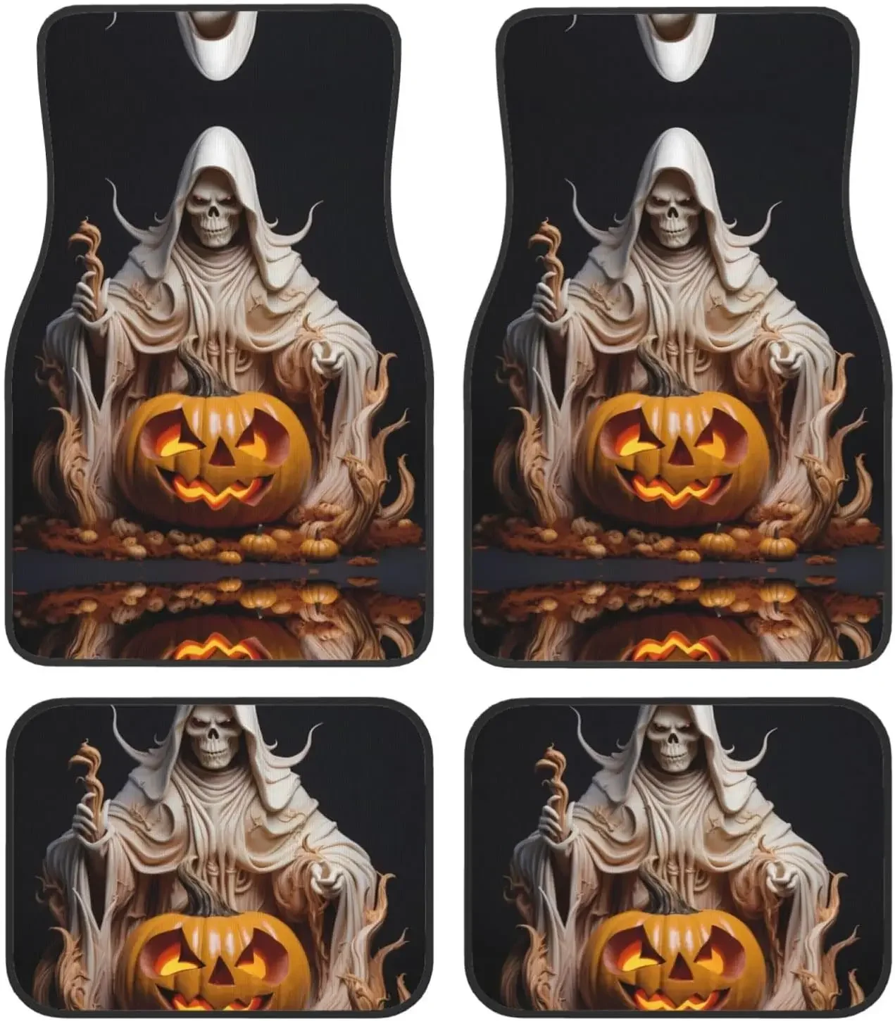 

Автомобильный коврик для ног с принтом тыквы ужасов, призрак ведьмы, набор из четырех предметов, простой в установке, подходит для большинства автомобилей Gm