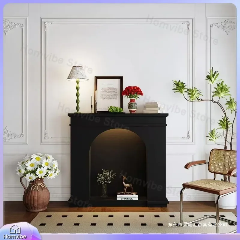 for French Fireplace Decorative Cabinet Interior Living Room Black White Simple Entrance Photography Shelf Storage Unit