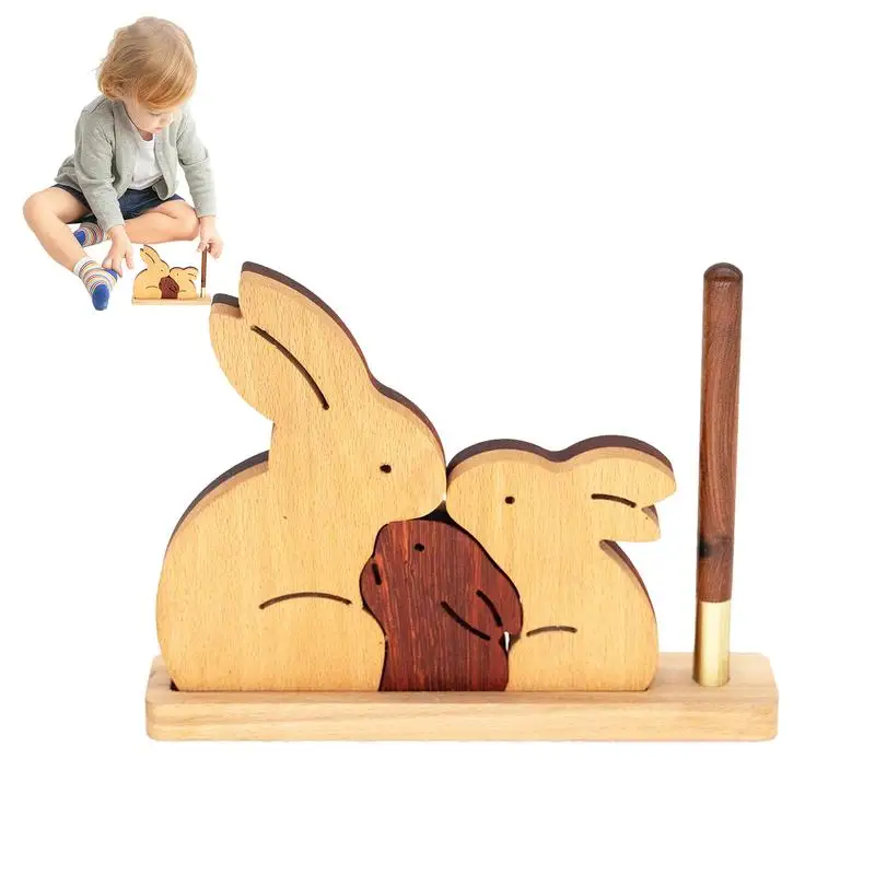 

Wooden Rabbit Decor 3pcs Rabbits Cute Animal Puzzle And Desk Decor Wooden Animal Pen Holder With Pen And Base For Kids Room