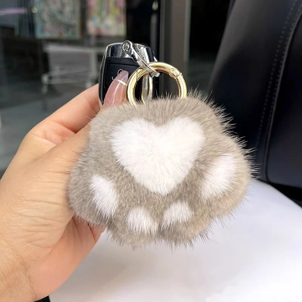 Kawaii Cute Doll Cat Paw Keychain Animal Paw Fluffy Faux Fur Keychain Stuffed Soft Plush Toy Plush Car Key Ring New Year Gift