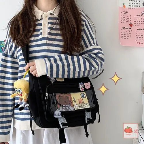 Imagen 2 del producto Bolso bandolera de estilo coreano para mujer, mochila universitaria de gran capacidad, bolso de hombro versátil para estudiantes, bolsos de mano para cartero escolar