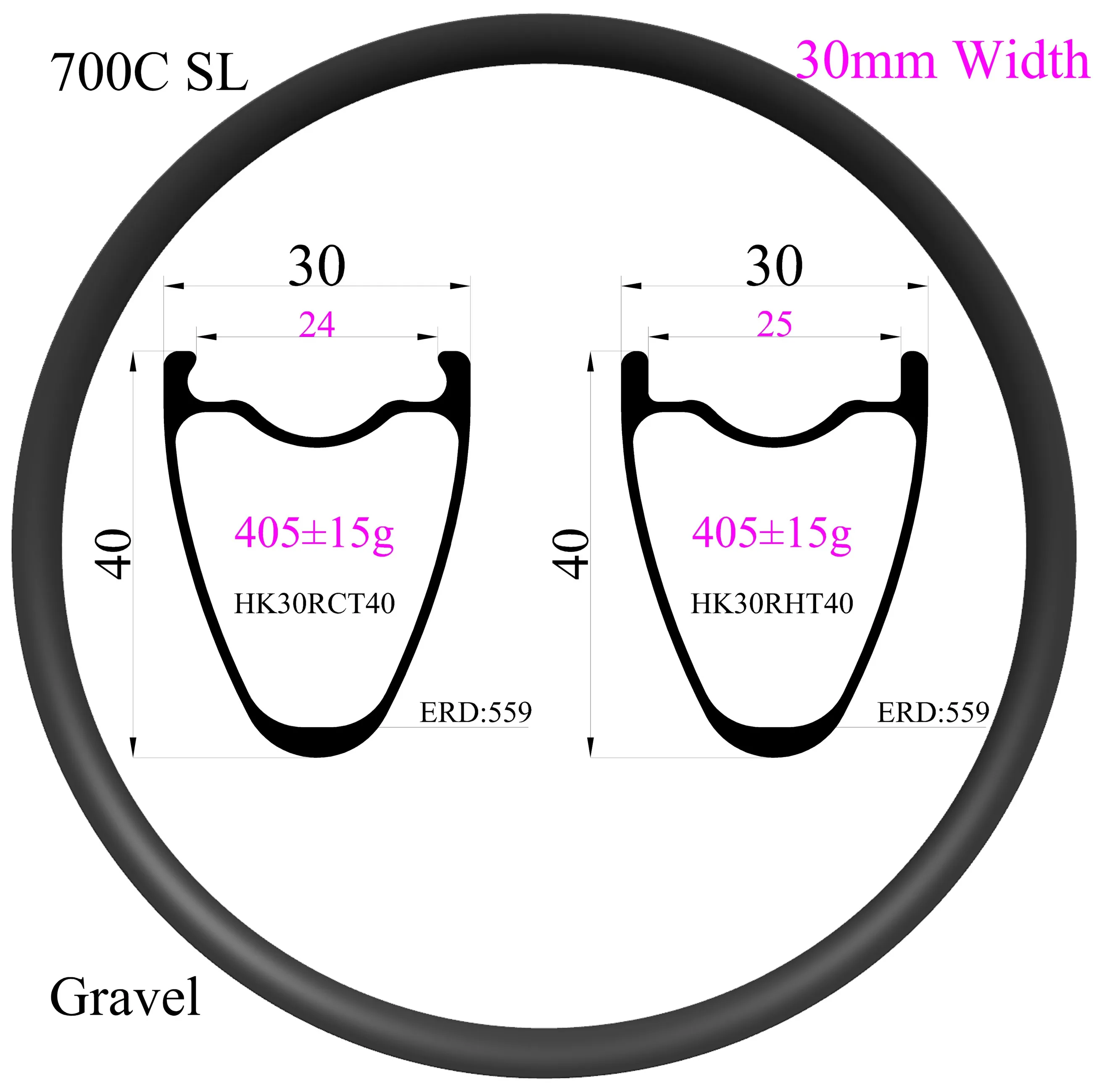 

T800 Gravel bike 700C Carbon Rim width 30mm Depth 40mm Tubeless Hookless Disc brake Road bicycle carbon rim