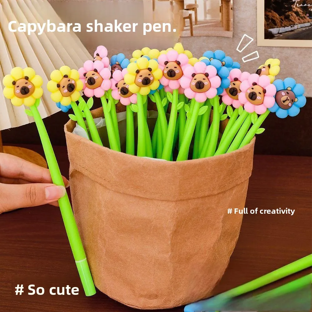 Soft Rubber Kapibara Rocker Cute Flower Shaping Neutral Pen High Value Creative Stationery 0.5 Back To School