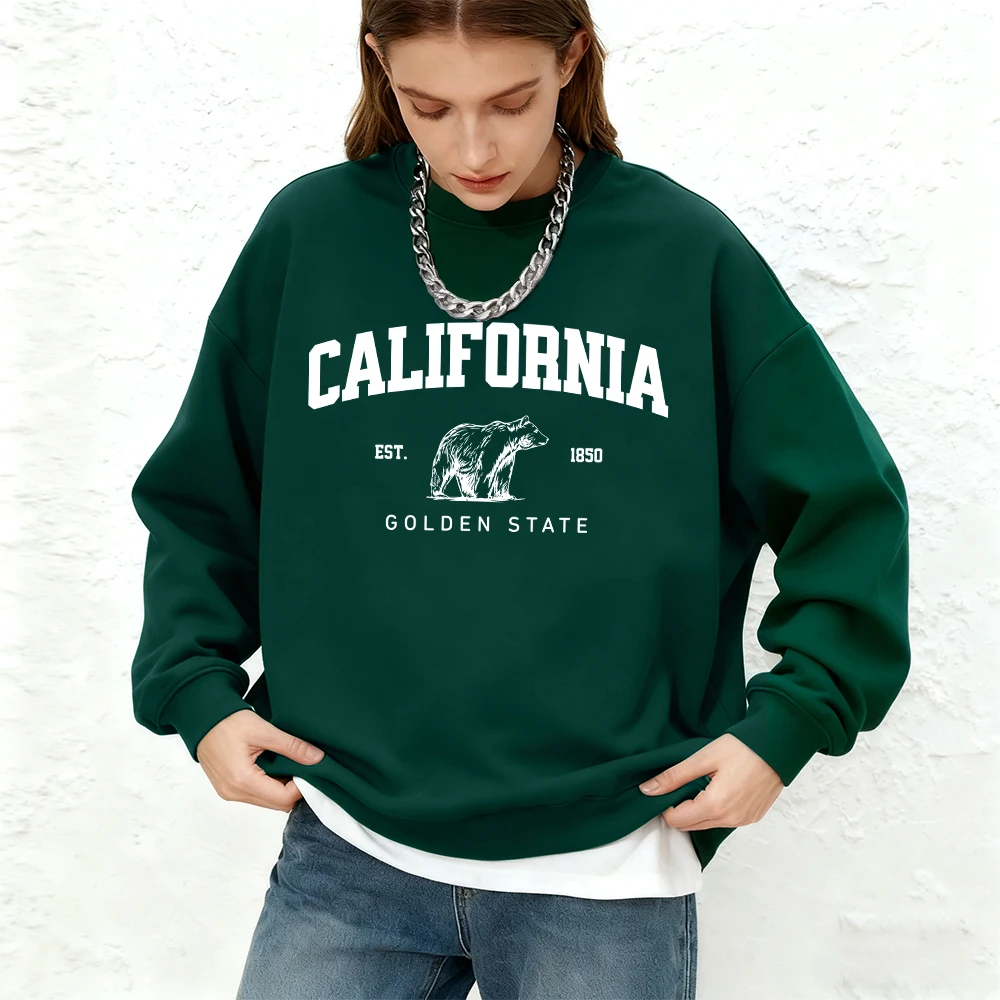 캘리포니아 베어 1850 프린트 여성 스웨트셔츠 겨울 오버사이즈 후드티 스포츠 크루넥 따뜻한 조깅 후드 기본 여성 의류