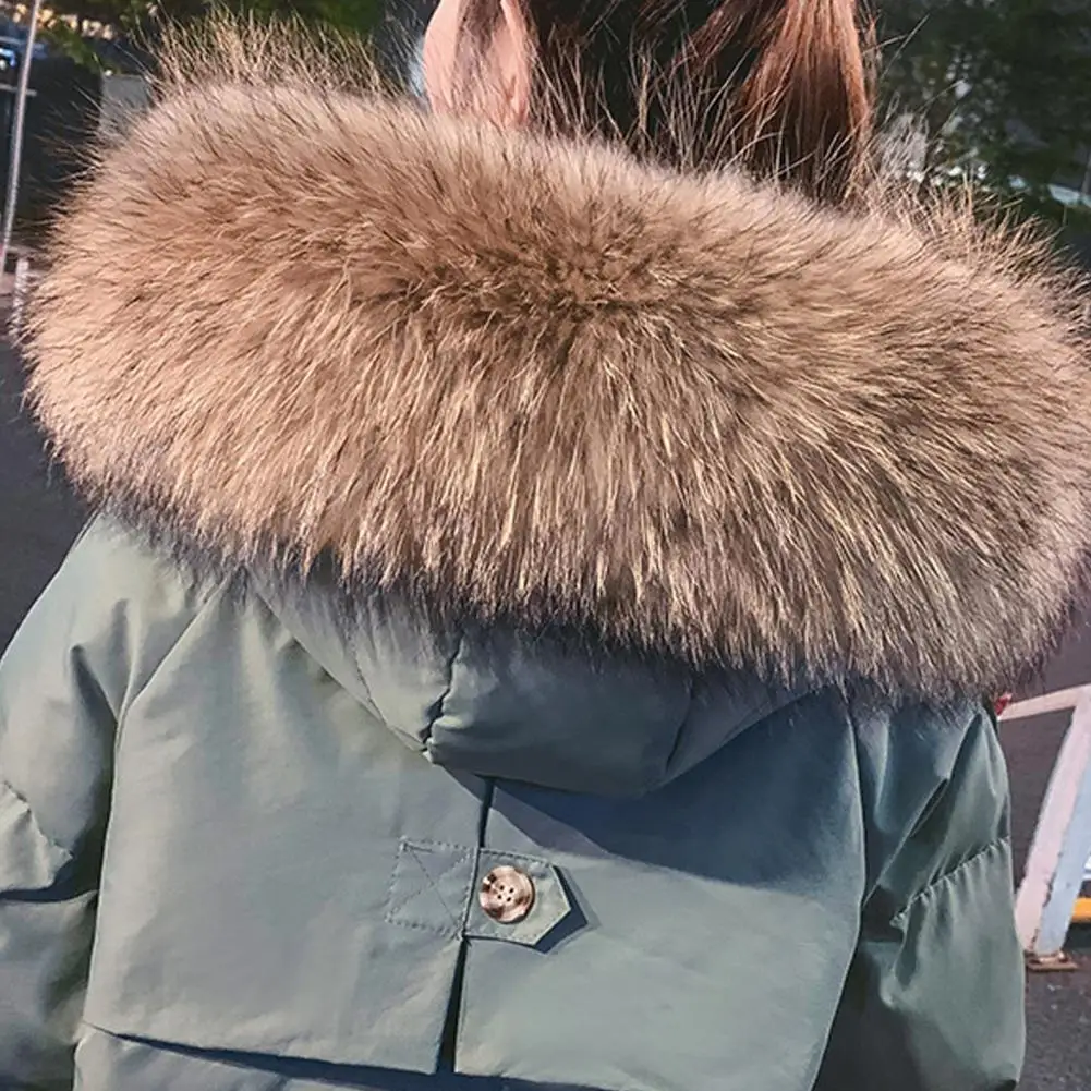 Winter Women Parkas With Furry Hood Solid Color Long Sleeves Pockets Cotton Jacket Heat Retention Knee Length Zip-up Padded Coat