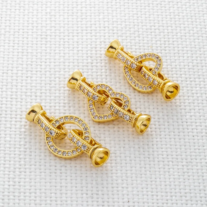 Brass Gold Plated CZ Fastener Lock Clasps Round Heart Pearl Clasp Connector For Diy Necklace Bracelet Jewelry Making Accessories