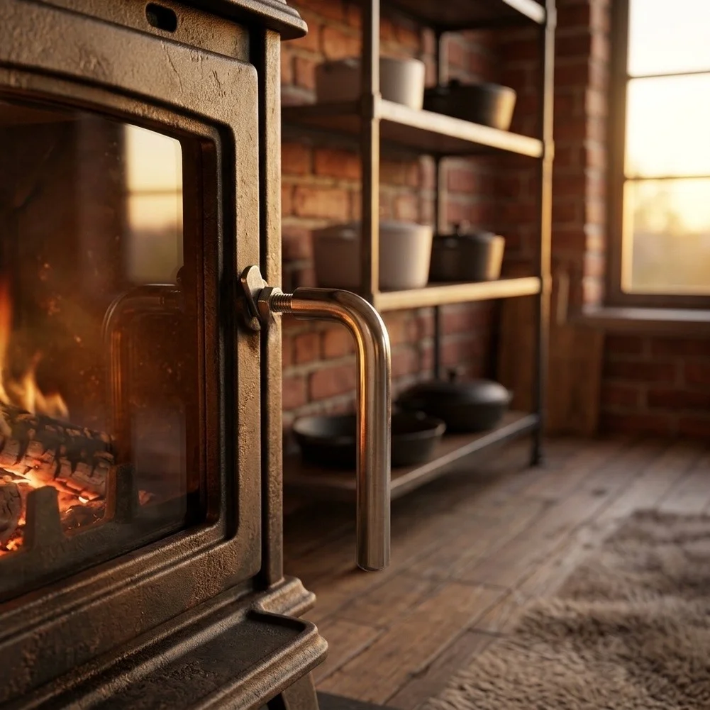 Stainless Steel Fireplace Handle for Use with Closed Combustion Heating Appliances and Sealed Fireplace Systems