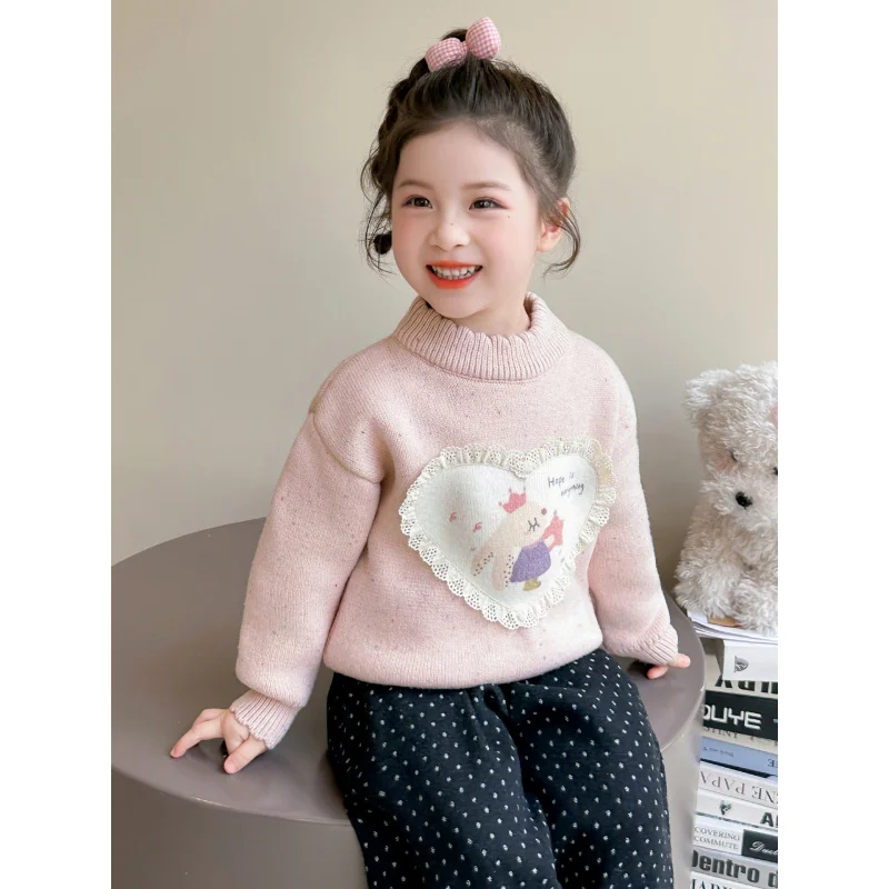

Girls' Sweater Autumn Winter Outfit2025New Children's Knitted Sweater Top Winter Thickened Baby Girl Base Shirt