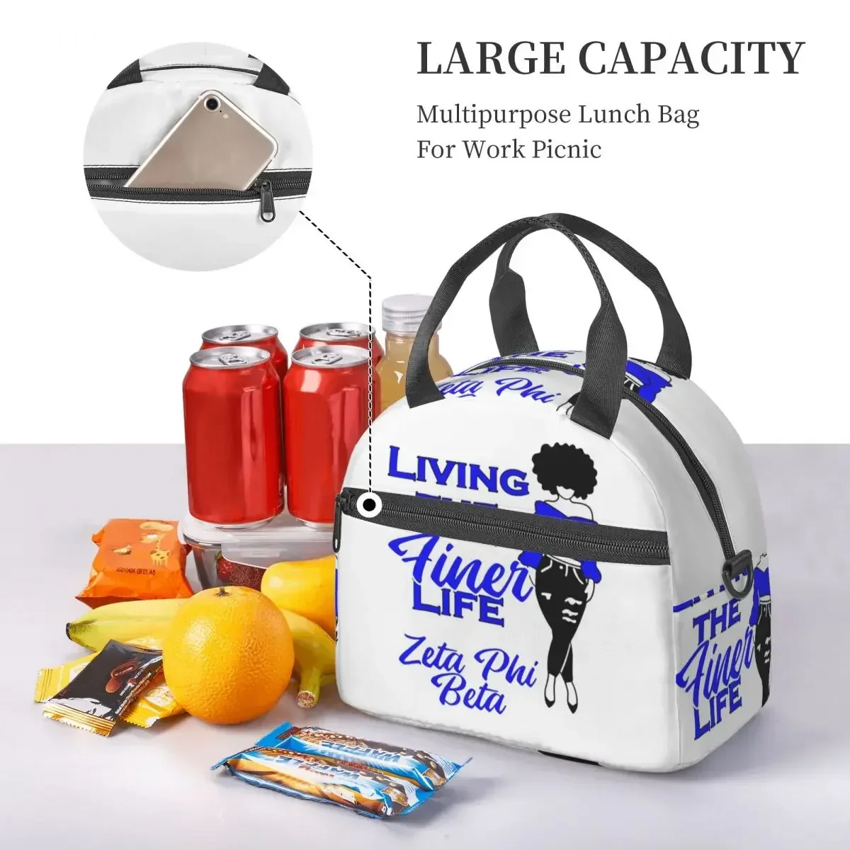 Zeta Phi Beta Sorority Logo Insulated Lunch Bag for School Bento Storage Food Boxes Container Cooler Thermal Lunch Box Tote