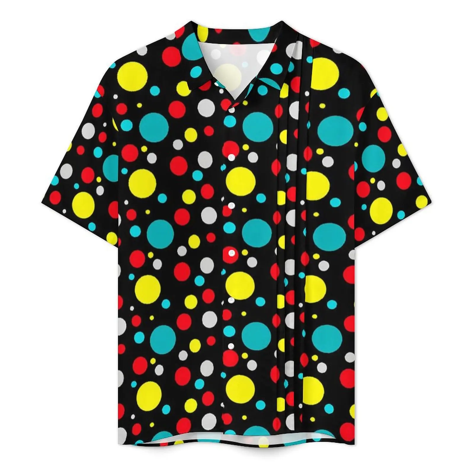 Camisa de praia grande de manga curta masculina, blusa de bola abstrata, estampa com pontos coloridos, camisas casuais de verão, roupas da moda