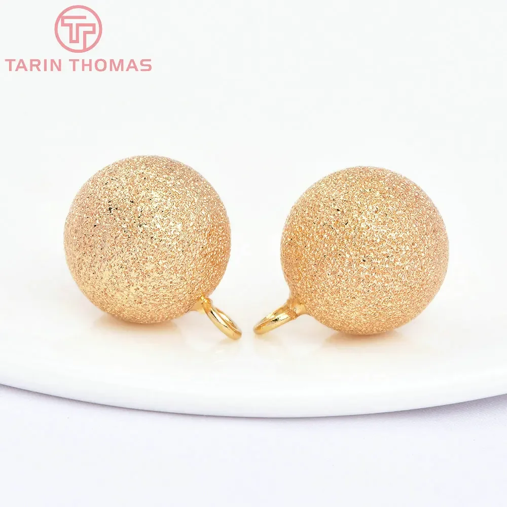 (5542) 6PCS 16MM 24K Gold Color Brass Spherical Frosted Pendants Tail Bead High Quality DIY Jewelry Making Findings Wholesale