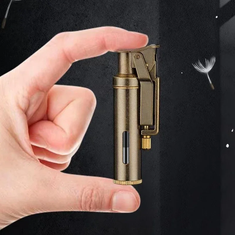 2024 New Copper Kerosene Lighter Visual Oil Tank One-key Ignition Retro Nostalgic Grinding Wheel Lighter Men\'s Smoking Gift Tool