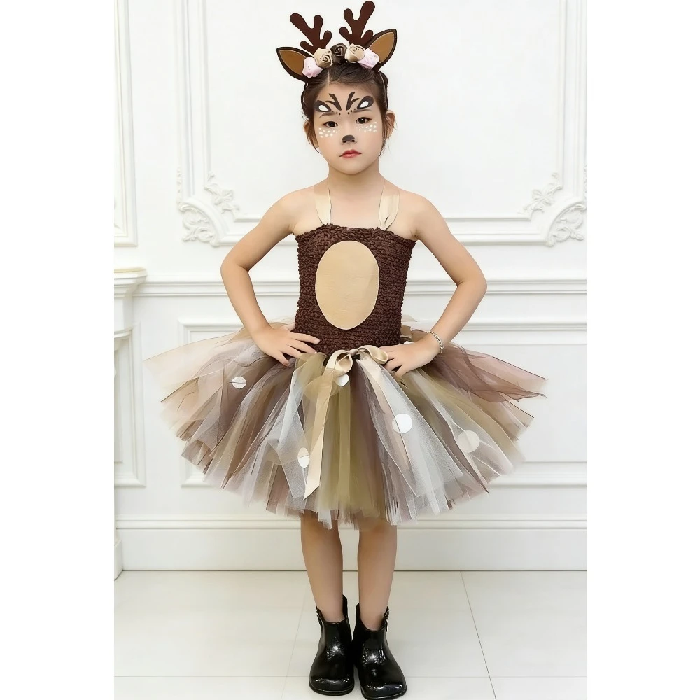 Tutu Dreams Costumes for Kids Girls Reindeer Giraffe Tiger with Headband Cute Dress Up Clothes Holiday Party Cosplay Outfit