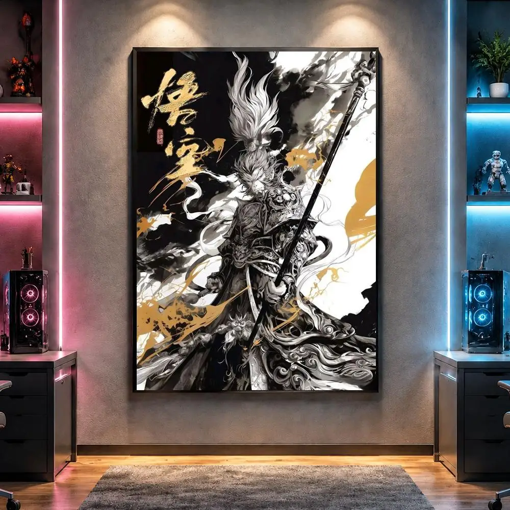 Game Fantasy B-Black Myth Wukong Poster Wall Art Bedroom Living Room Dorm Bar Cafe Gym Studio Home Decor Gifts