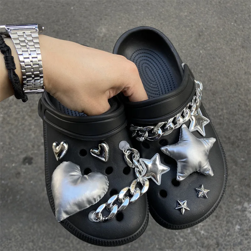 Y2K Shoe Charms DIY Silver Five-pointed Star Decoration Buckle for Hole Shoe Charm Accessories Kids Party Girls Gift