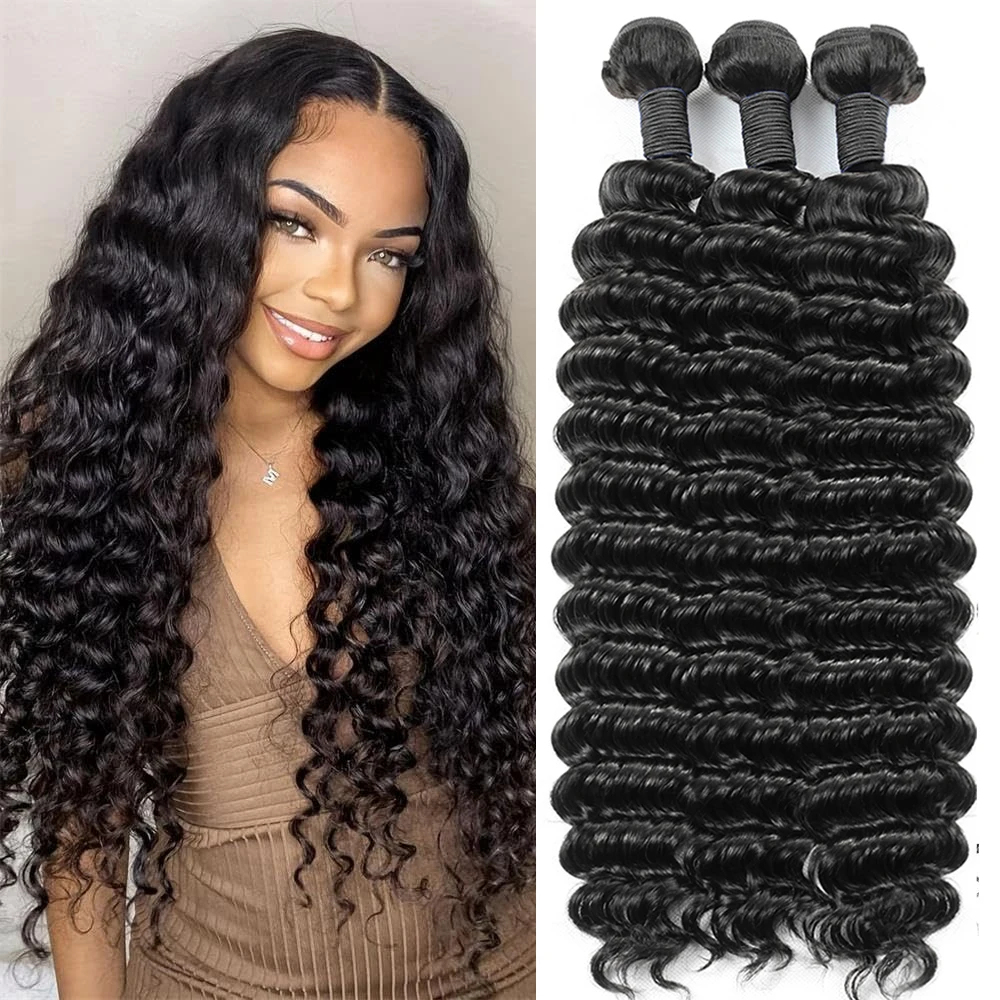 

Пучки волос с глубокими волнами класса 12А, Малайзийские волосы Remy, пучки человеческих волос с глубоким вьющимся плетением, 10-40 дюймов, необработанные наращивание волос Remy