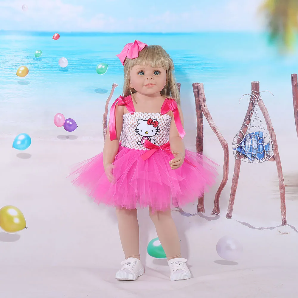 Cute Pink Kitty Baby Girls Tutu Dress and Hair Bow Set Toddler Baby Birthday Outfit Fancy Baby Clothing Set for Girl Tulle Dress