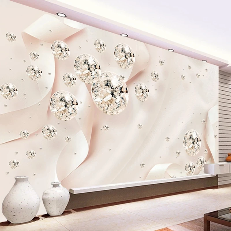 Custom Photo Mural Modern 3D Creative Pink Ribbon Diamond Jewelry Wallpaper Bedroom Living room TV background wall restaurant 8d
