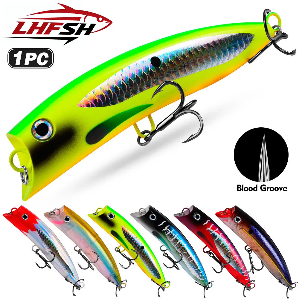 LHFSH Popper Fishing Lure 100g Topwater Floating Surface Fish Bait With Treble Hooks Wobbler Big Mouth Saltwater Sea Hard Baits