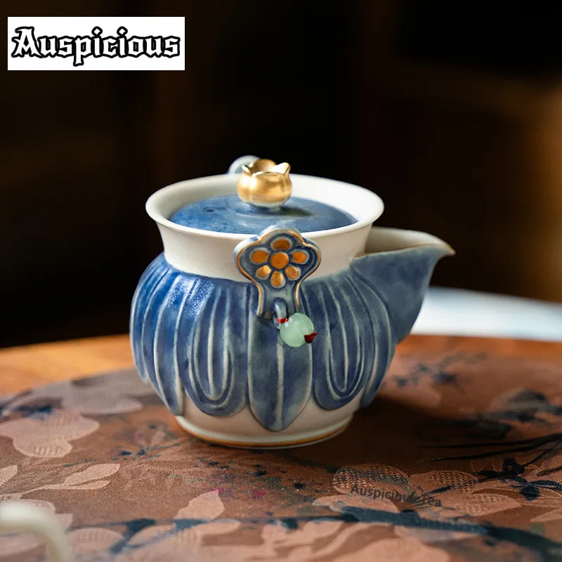 190ml Sticky Rice Glazed Sky Blue Ruyi Teapot Handmade Tea Infuser Pot Tea Brewing Kettle With Strainer Teaware Ornaments Gifts