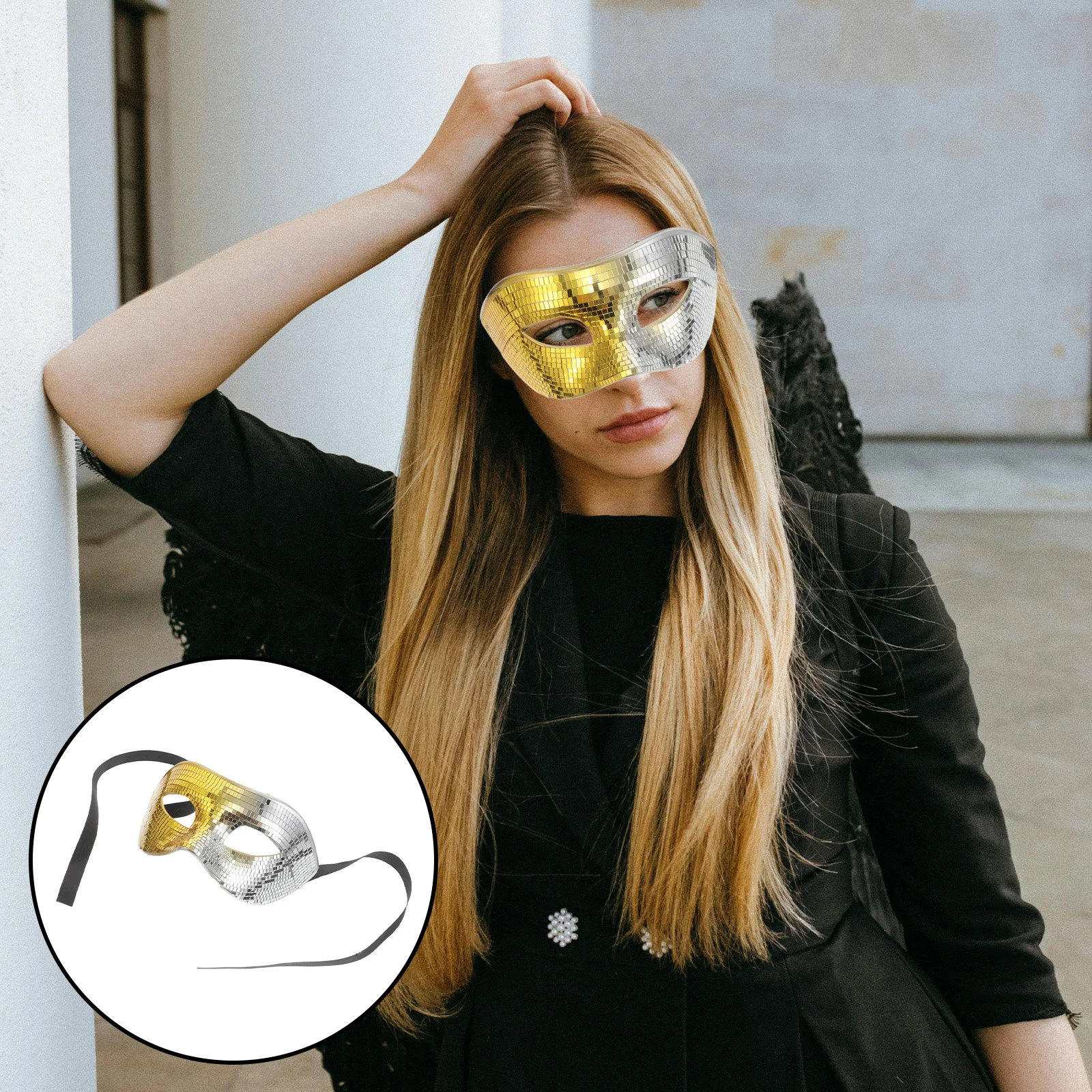 

Glitter Face Mask Disco Style Shimmering Mirror Design for Masquerade Ball Prom Night Dance Party Carnival Festival Wear