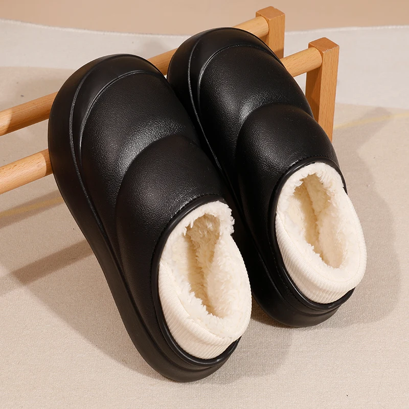 New Couple Style Winter Waterproof Soft Sole Ladies\' Fluffy Slippers Mens Wrap Heel Antiskid Women Warm Home Casual Cotton Shoes