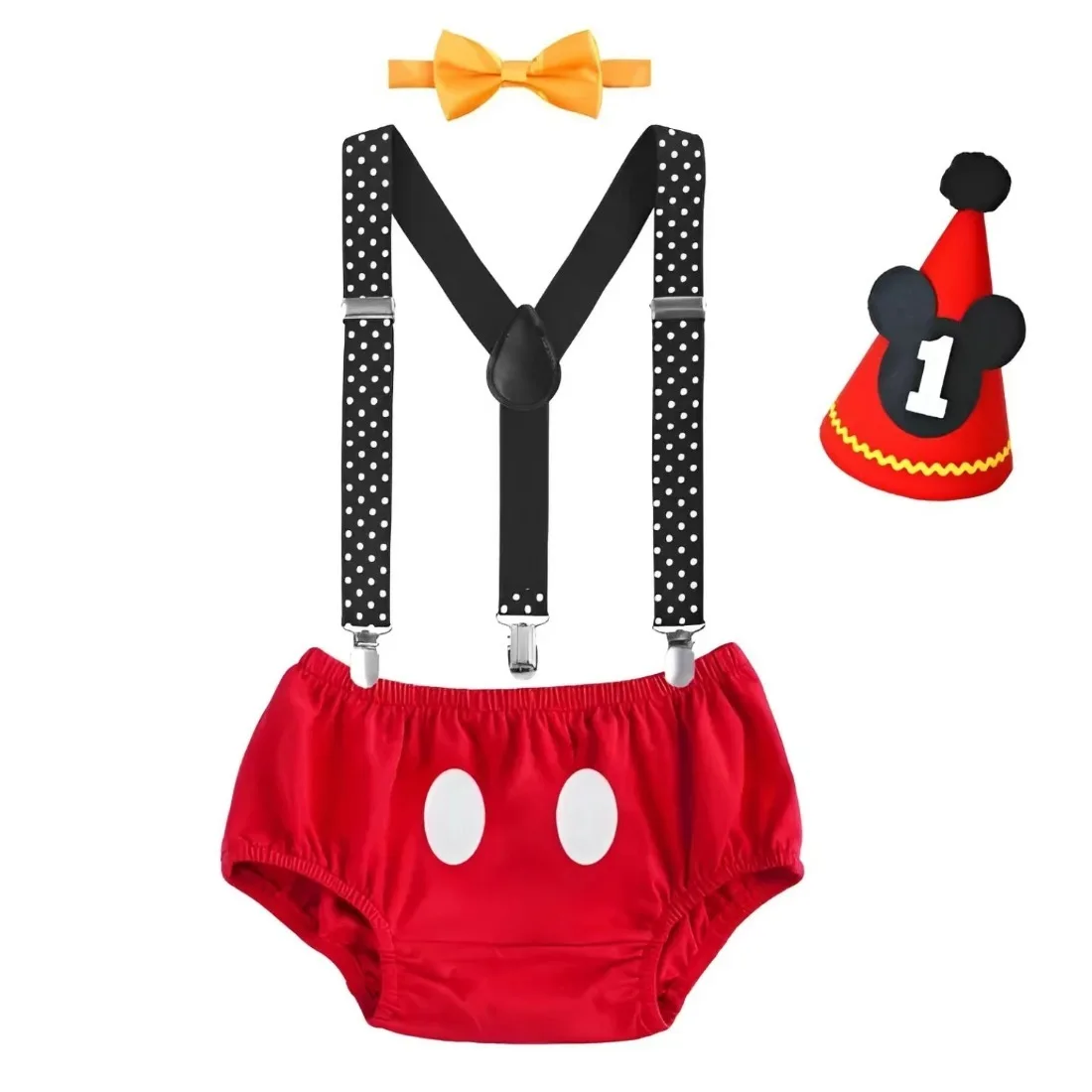 Baby Jungen ersten Geburtstag Kostüm Kuchen Smash Cosplay Mickey Outfits y Rücken Hosenträger Bloomers Fliege Set Maus Ohr Kleidung Set