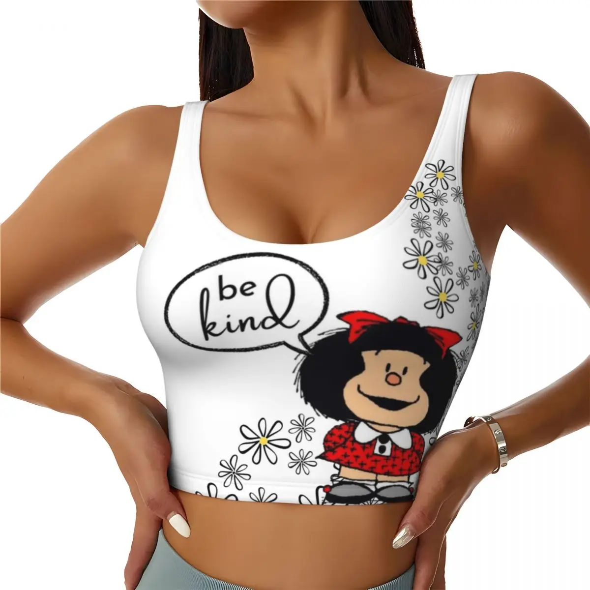 Custom High Impact MAFALDA Be Kind Sports Bra for Women Argentine Gym Workout Yoga Crop Top