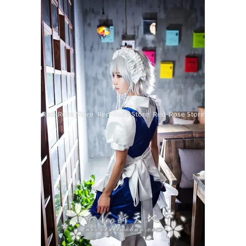 qq28LQTouHou Projekt Anime cos Izayoi Sakuya Halloween Cosplay Frau Maid Kostüm Kleid + Kopfbedeckung + Schleife + Schürze