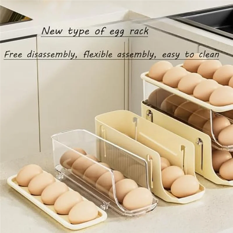

A27R-3 Tier Foldable Egg Holders,Rolling Egg Holder For Refrigerator,Automatic Rolling Egg Storage Tray,Egg Tray