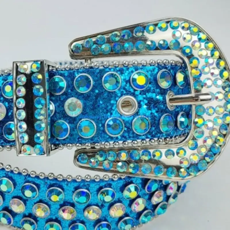 573B الحزام الأزرق حزام الخصر بلينغ حجر الراين حزام الجينز حزام الخصر حجر الراين