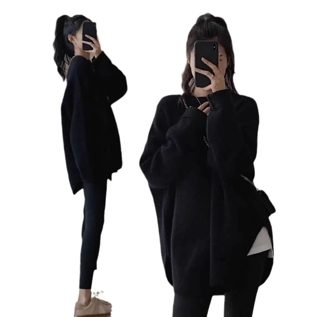 الأبيض محبوك فضفاضة طويلة الأكمام المرأة قاعدة قميص سترة الخريف الشتاء عالية الإحساس مباراة الداخلية كسول نمط ألياف البوليستر