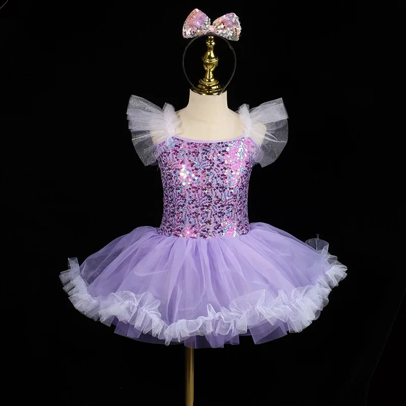 女の子ダンス衣装バレエ衣装女の子ステージダンス衣装子供チュチュバレエドレスパフォーマンスダンスウェアパープル