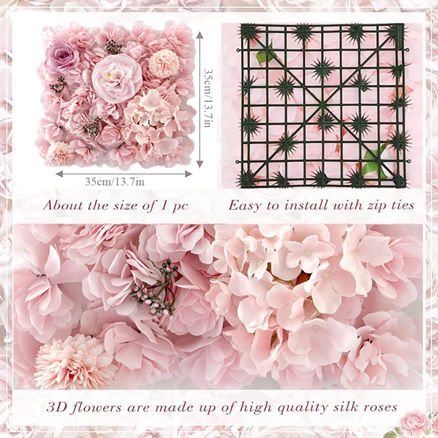 Artificial Flower Wall Panel 3D Rose Flower Background Artificial Rose Wall Party Wedding Backdrop Bridal Shower Home Decor