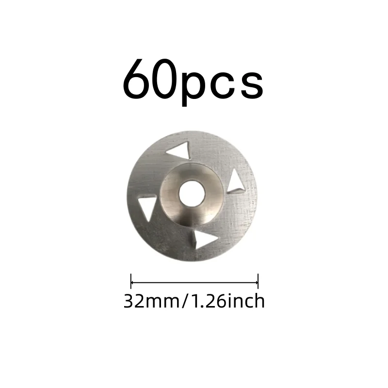 60 pcs 32mm Claw-Type Washers with Pre-Drilled Center Hole, ideal for Gypsum Board Fixing and Home Decoration