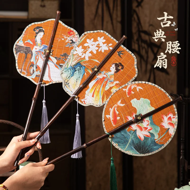 Hand‑crafted Bamboo‑woven Fan DIY Kit, Vintage Long‑handle Round Fan for Hanfu Matching & Teacher‑day Presents