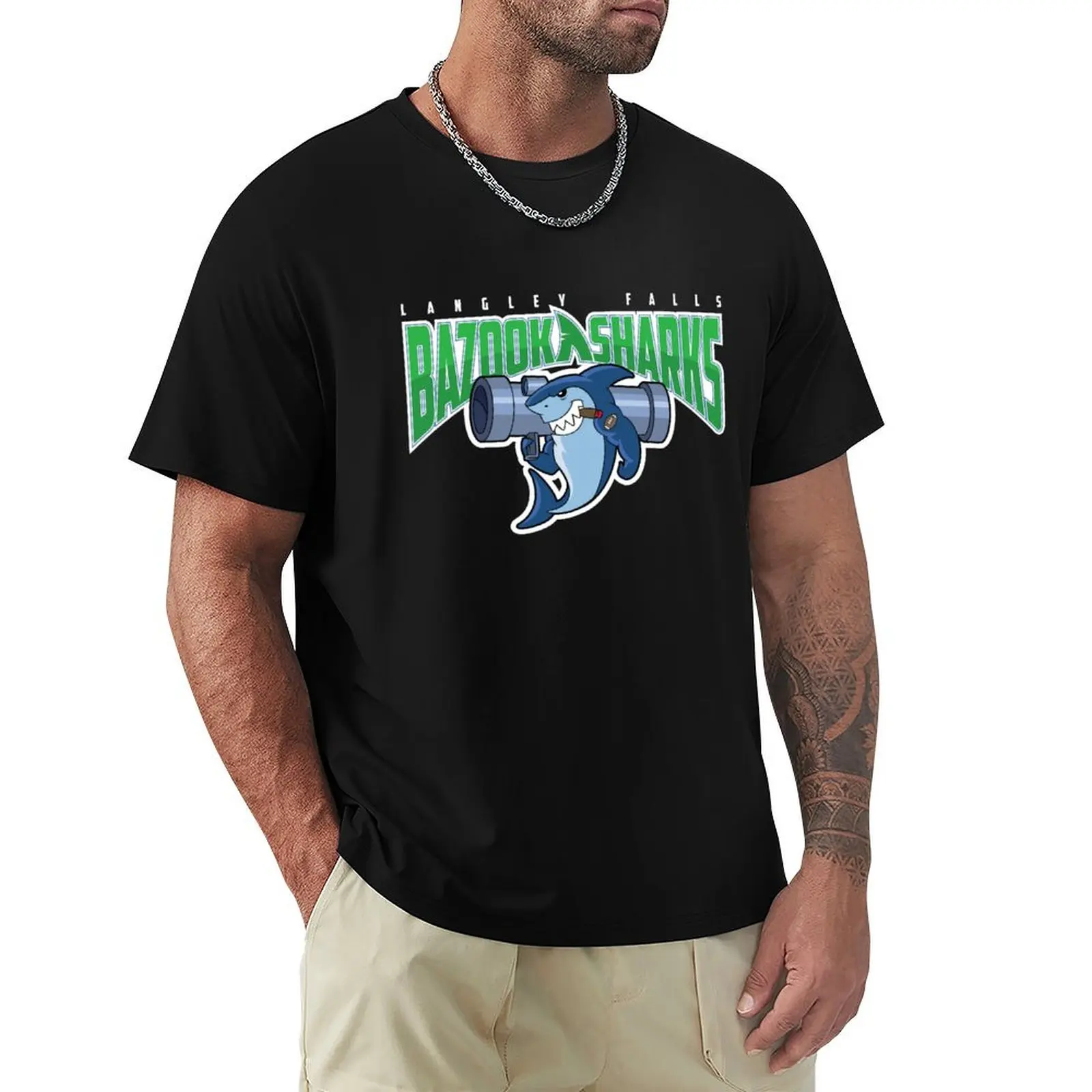 

Langley Falls Bazooka Sharks T-Shirt summer tops blue lock custom t-shirts cotton graphic tees mens t shirts casual stylish