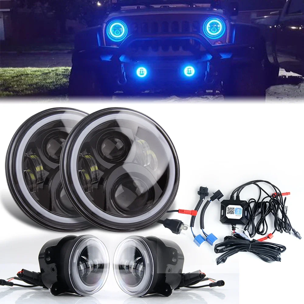 up to date Offroad 4x4 Automotive  7'' Inch Round Led Headlight Led Fog Light Multi Color RGB Led Lights for Jeep