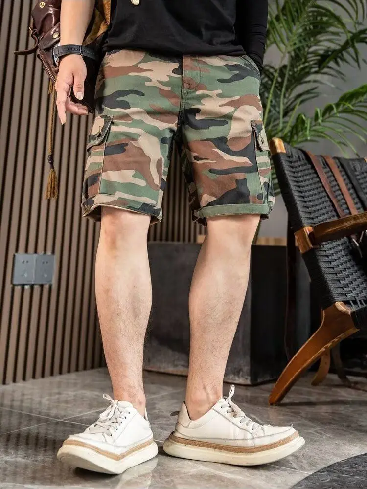 Pantalones cortos para hombre, pantalones cortos de camuflaje con múltiples bolsillos, pantalones cortos de medio carga para hombre, ropa de calle holgada de lujo Harajuku de verano, ropa ancha Y2k