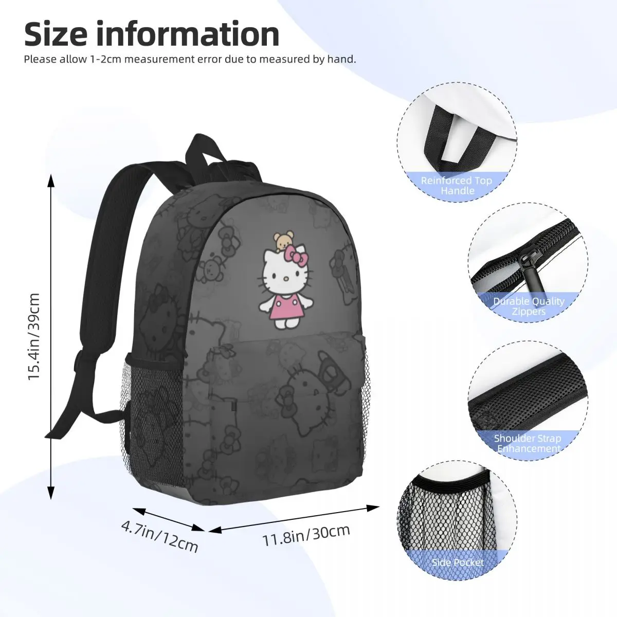 Hello Kitty New Fashionable Pattern School Bag Print Lightweight Backpack 15inch