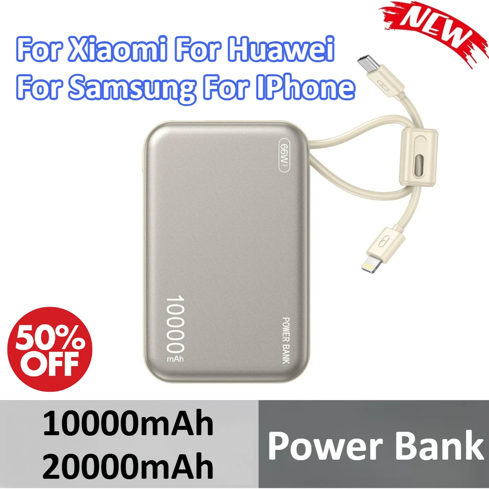 

66W 10000mAh 20000mAh Super Fast Charge Power Bank For Xiaomi For Huawei For Samsung For IPhone With Cable