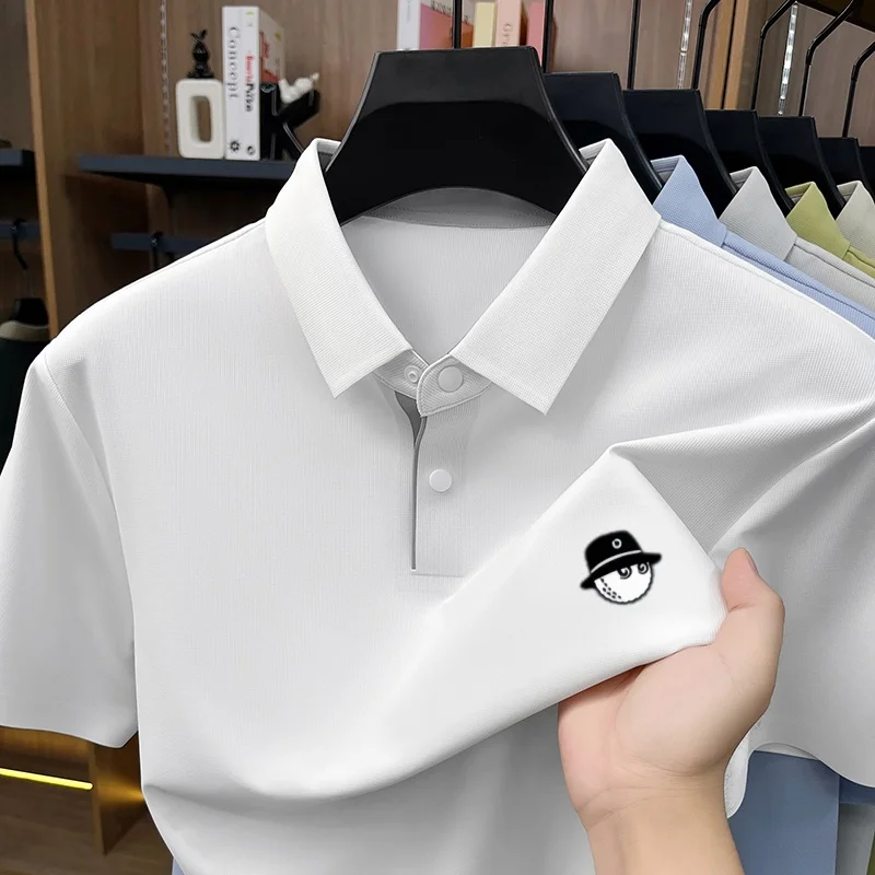 Fashion classic brand Korean version doll embroidered ice silk short sleeved summer new high-end men's breathable polo shirt top