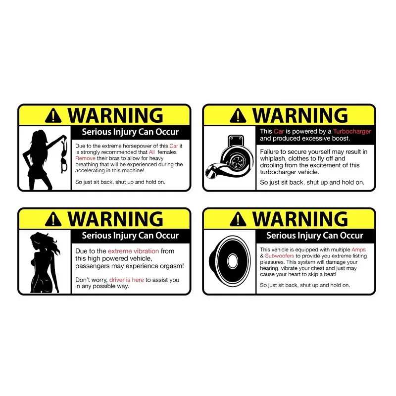 Cartoon Warning Sticker Waterproof PVC Self Adhesive Decal Car Personality Custom Decoration Accessories