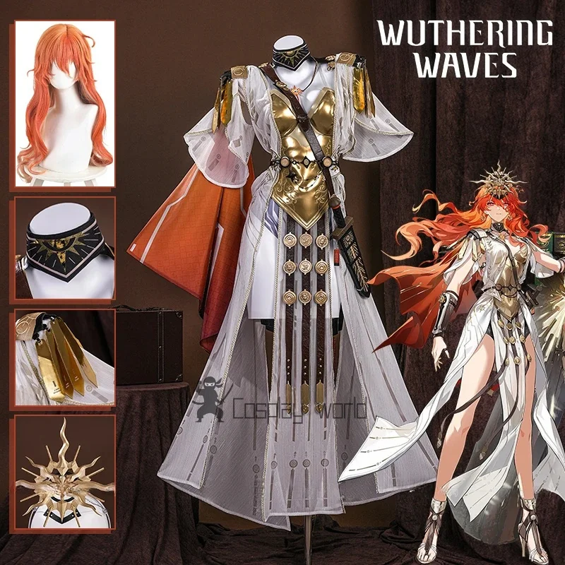 

Wuthering Waves Augusta Cosplay Costume Wig Dress Headwear Earrings Neckwear Halloween Party For Women Girls Men Rinascita Props