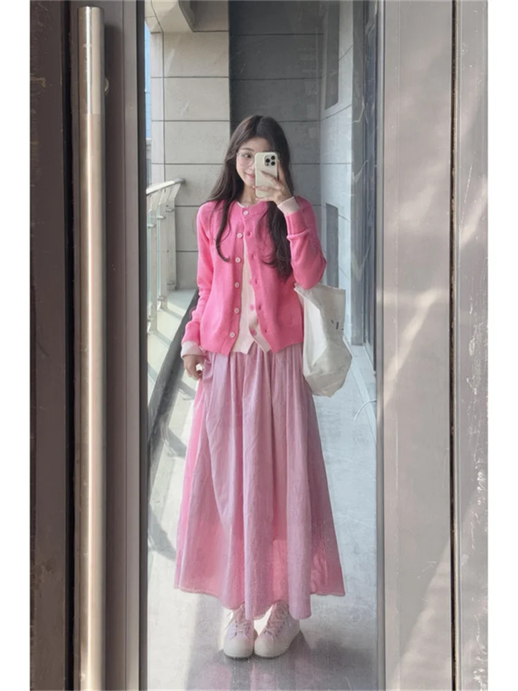 

Pink Gentle Series Women's Faion Set Long Sve High Collar irt And Skirt Two-Piece Spring Casual Work Home Wear